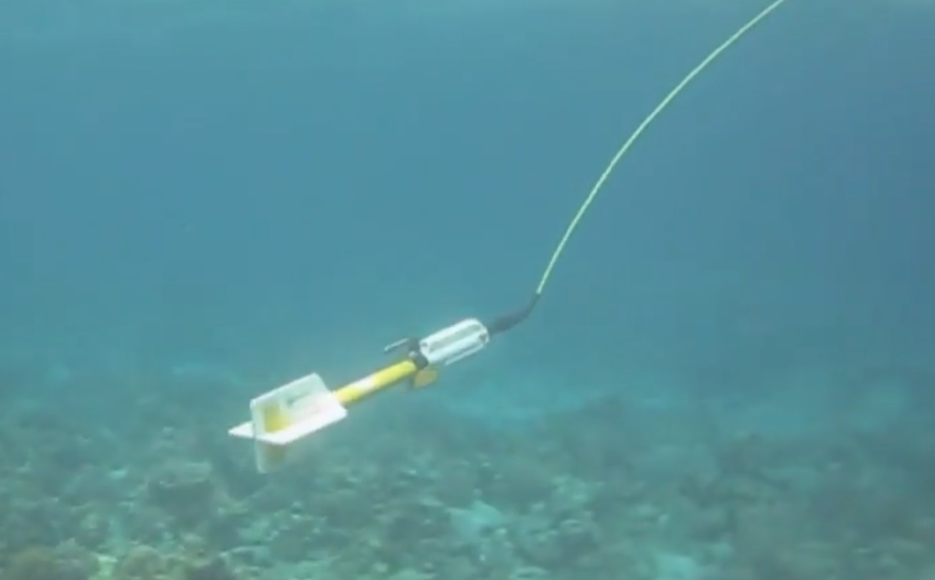 Towed marine magnetometer during a survey