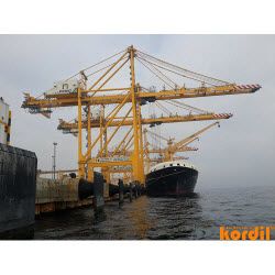 Crane or piling equipment used in marine construction