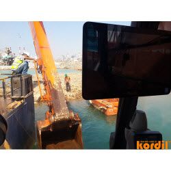 Crane or piling equipment used in marine construction