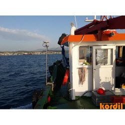 Survey vessel or workboat at a marine project site
