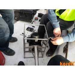 Field crew preparing marine construction equipment