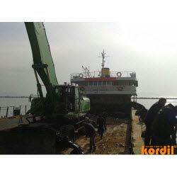 Crane or piling equipment used in marine construction