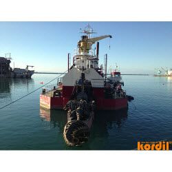 Survey vessel or workboat at a marine project site
