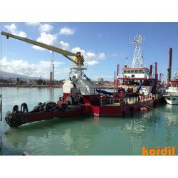 Survey vessel or workboat at a marine project site