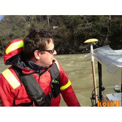 Surveyor and geodetic instrument during field measurements