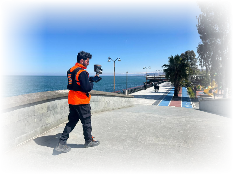 CHCNAV RS10 mobile laser scanning along a coastal promenade