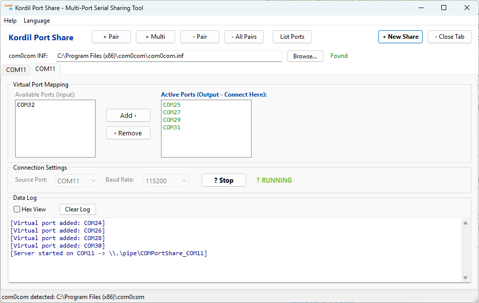 Kordil Port Sharing software interface