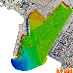 Colour-coded bathymetric harbour survey map